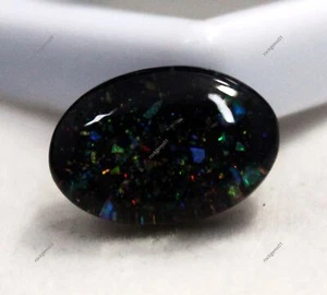 10 Ct Natural Australian Fire Opal Oval Doublet Black Shine Gemstone Certified - Picture 1 of 6