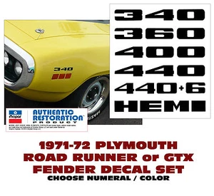 QG-707 709 711 713 715 717 1971-71 PLYMOUTH - ROAD RUNNER GTX - FENDER DECALS - Bild 1 von 1