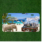 Custom License Plate Auto Tag With Beach Elephant, Giraffe And Suitcase City