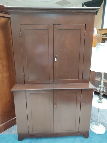 Antique Walnut Blind Door Stepback Cabinet Cupboard Hutch Cover