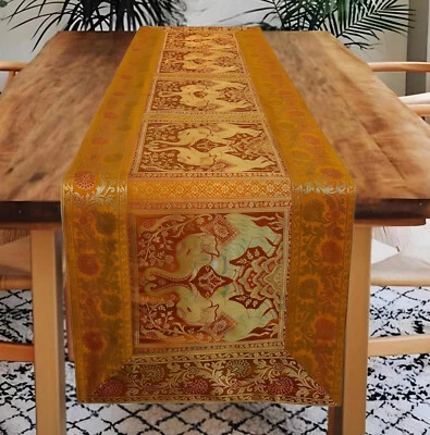 Indian Table Runner Brocade silk Kitchen Dining Table Long Table Cloth Tapestry - Image 1 of 4