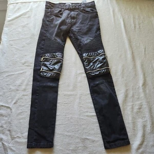 Zara Mans Jeans Mens 30x31 Black Denim Stretch Skinny Moto Zippers Modern - Picture 1 of 17