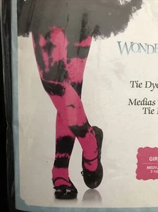 NEW~Wonderland~Tie Dye Pink/Black Costume Dress Up Pantyhose Tights~GIRLS M 7-10 - Picture 1 of 4