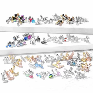 10 Pc Wholesale CZ Surgical Steel Helix Tragus Cartilage Barbell Stud Earring - Picture 1 of 11