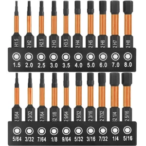 20Pcs Impact Hex Key Allen Wrench Drill Bit Set Magnetic Metric SAE 1/4 Shank - Picture 1 of 8