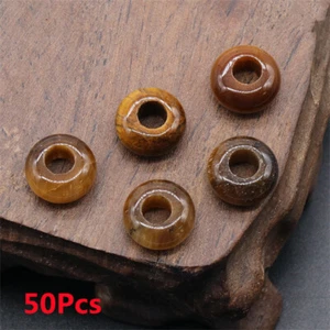 50Pcs 12x5mm Natural Tiger Eye Gem Rondelle Large Hole Beads Spacer Bead HT587 - Picture 1 of 5