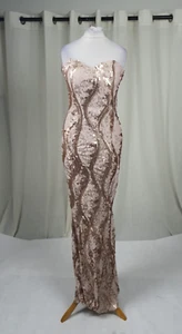 Maxi Vestido Jane Norman Sin Tirantes Lentejuelas, Encaje Dorado Bodycon 10 Reino Unido CR056 EE 12 - Imagen 1 de 7
