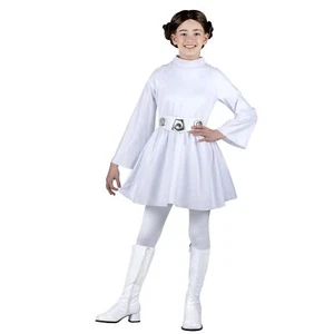 Star Wars Princess Leia Youth Costume Hooded Dress with Vinyl Belt and Wig - Picture 1 of 7