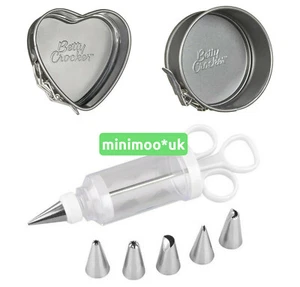 Spring Form Mini HEART & ROUND Cake Tins + Icing Syringe Set + 6 Nozzles Xmas π - Picture 1 of 10