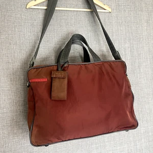 PRADA Bolsa de Lona Deportiva para Portátil 2WAY Nylon Rojo Marrón Gris Maletín de Viaje Boston - Imagen 1 de 23
