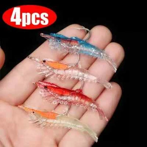 4Pcs Luminous Shrimp Fishing Lures Soft Plastic Artificial Bait w/Swivel Snaps - Picture 1 of 3