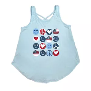 TOPPA CANOTTA MEDIA ZENZERO LuLaRoe ~ PACE AMORE & FELICITÀ ~ cinghie incrociate posteriori; USA - Foto 1 di 8