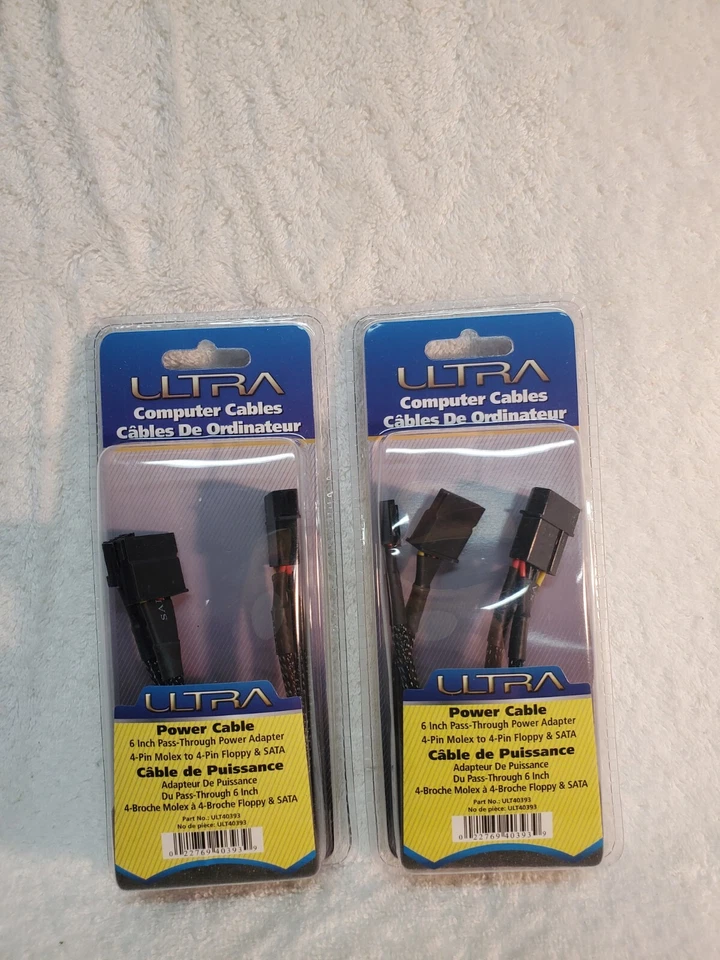 2 Pack-Ultra Computer Cables 6" Pass  Power Cable 4-pin Molex To 4-pin Floppy - Image 1 of 3