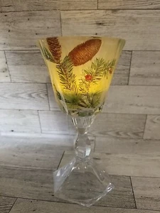 Crystal Christmas Goblet Shaped Candle Holder Glittery Inside Pine Cones Boughs - Picture 1 of 12