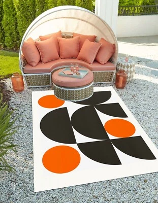 Geometric Artistic Area Rug Red Black Arch Circle Outdoor Carpet for Balcony - Image 1 of 4