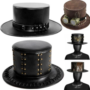 Leather Halloween Retro Steampunk Hat Party Fancy Dress Costume Gothic Punk Rock - Picture 1 of 22