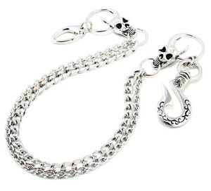 DK EMO 2 Line Skull Basic Biker Trucker Key Jean Wallet Chain (23") SLV ACS07 - Picture 1 of 5