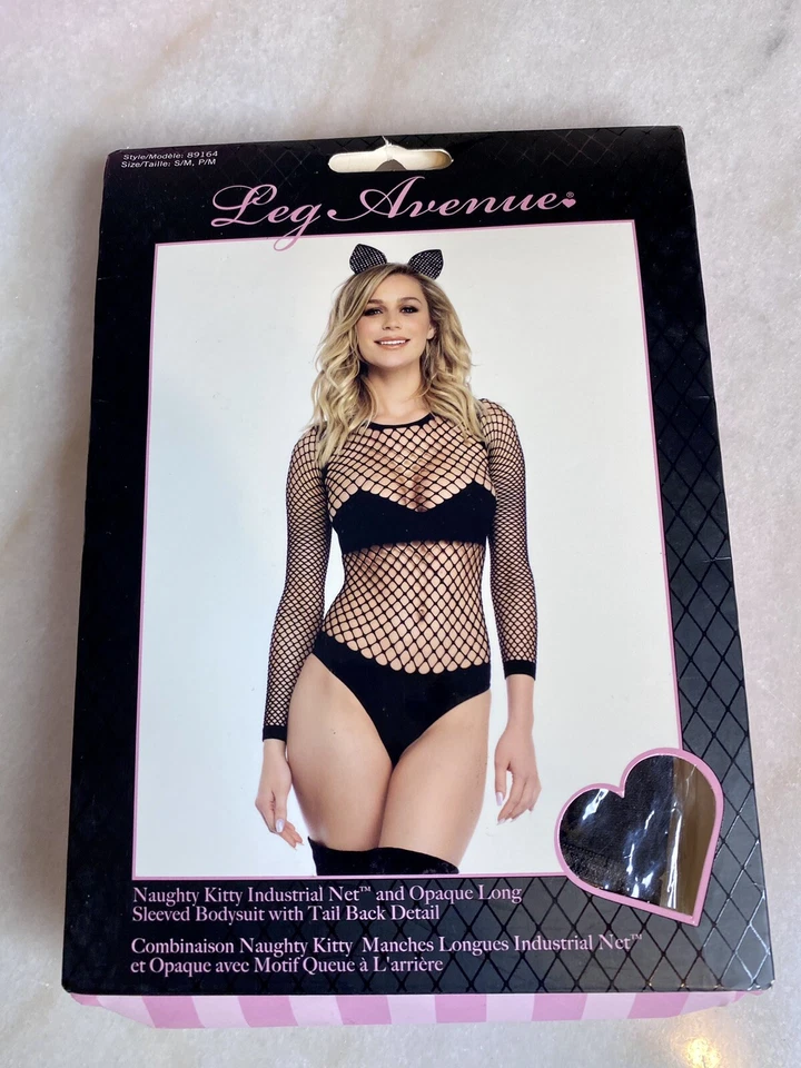 Leg Avenue Black Fishnet Lingerie  Onepiece Bodysuit Kitty Halloween Costume S/M - Image 1 of 2