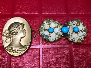 2 Hebillas de Cinturón de Faja Victoriano Art Nouveau Cameo Flor Turquesa 5121 - Imagen 1 de 10
