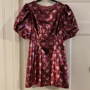 Sister Jane pink heart sequin puff sleeve mini dress Valentine’s Day small BNWT - Picture 1 of 7