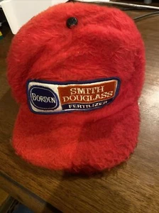 Vintage Red Fuzzy Smith Douglass Fertilizer Trucker Hat - Borden Company - Picture 1 of 7