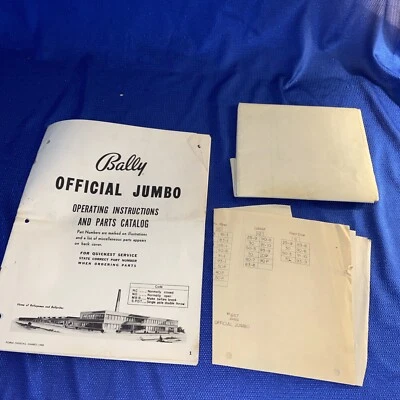 MÁQUINA DE JUEGO ARCADE BALLY JUMBO INSTRUCCIONES DE FUNCIONAMIENTO/CATÁLOGO DE PIEZAS AÑOS 60 Foto 1 de 4