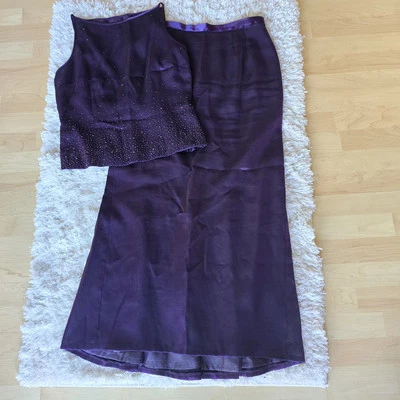 Conjunto de 2 piezas de maxi falda Alex Evenings para mujer talla 10P pedrería púrpura Foto 1 de 4