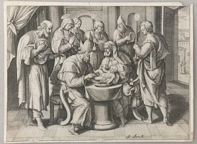 Circumciderertur puer Beschneidung Jesus de Bie n. de Vos Kupferstich Vita 1650 - Bild 1 von 4