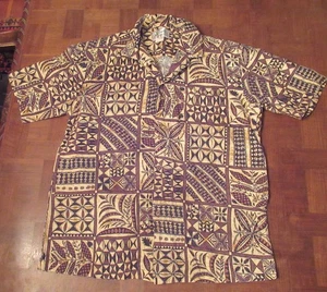 Vtg 70s tribal bark cloth button-front Hawaiian-made shirt MEDIUM by Winnie - Picture 1 of 4