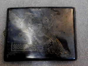 Altes Sterling Silber geätzter Pfau Zigarettenetui japanisch gepunzt. - Bild 1 von 9