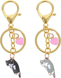 2PCS Cat Keychain, Cute Alloy Kitten Key Ring for Women & Girls, Durable Black & - Picture 1 of 12