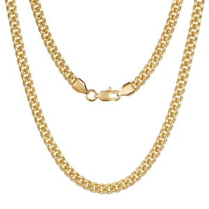 Cadena de eslabones cubanos chapada en oro real, duradera sin decoloración de color 4 mm 6 mm cuello para hombre... - Imagen 1 de 6
