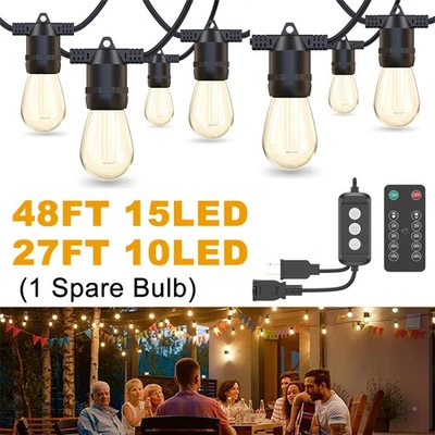 48FT/ 27FT Outdoor String Lights Garden Plug in Patio Lights LED S14 Bulb IP65 - Image 1 of 4
