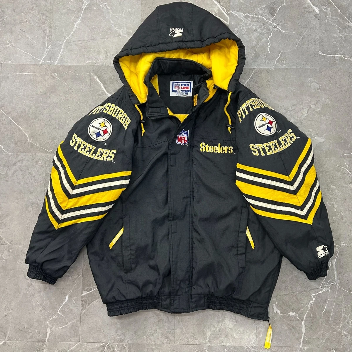 スターター steelers ジャケット Starter Men's Pittsburgh Steelers Vintage Bomber Jacket Snap Black