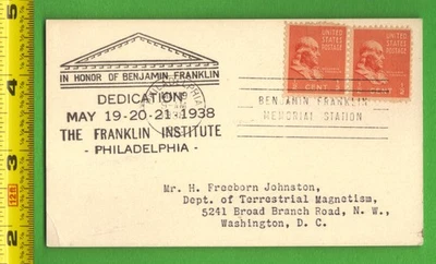 1938 FDC ½c Horiz. Pr. Stamps H F Johnston Geomagnetist - Terrestrial Magnetism - Image 1 of 2