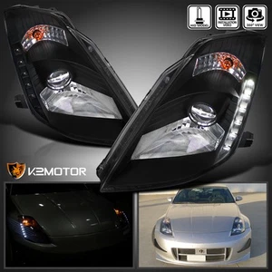 Fits 2003-2005 350Z Z33 HID Type Black Projector Headlights LED Strip Head Lamps - Picture 1 of 12