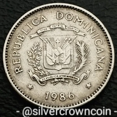 Dominican Republic 10 Diez Centavos 1986. KM#60. Dime Ten Cents coin. Duarte.  - Image 1 of 4