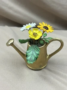 Emaille Blumen in Metall Gießkanne Vintage MCM Floral Mini Figur - Bild 1 von 5