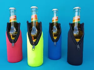 Bierflaschenkühler, Reißverschluss, Neopren, Flaschenöffner, Party, Bottleopener - Bild 1 von 8