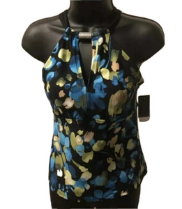 Dana Buchman Swimwear Black Blue Floral Womens Swim Tankini Top Size 6 NWT $44 - Picture 1 of 8