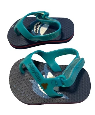 Baby Gap Boys Infant Baby Sz Newborn Blue Flip Flop Sandals Shark Synthetic Plas - Image 1 of 4