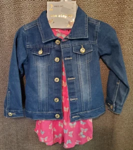One Step Up Girls Multicolor Butterfly Romper & Jean Jacket Size Small (4) NWT - Picture 1 of 10