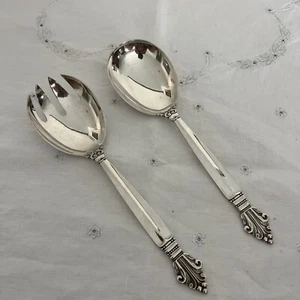 Georg Jensen Denmark “Acanthus” Sterling Silver Serving Spoon & Fork 8.75” - Picture 1 of 8