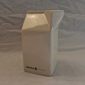 Caribou Coffee Ceramic Milk Carton Pitcher Creamer White 2013 Cream Latte - Picture 1 of 7