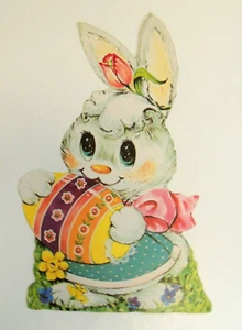 Vintage Osterhase Stanzform Cut Out Deko Osterei Blumen helle Farben - Bild 1 von 9