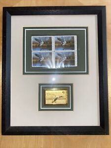 VINTAGE 2002 FRAMED DUCKS UNLIMITED 4 $5 STAMPS WITH Replica GOLD STAMP