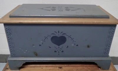 Distressed Blue Painted Pine Rustic Trunk Country Farmhouse Chest  28" - Image 1 of 4