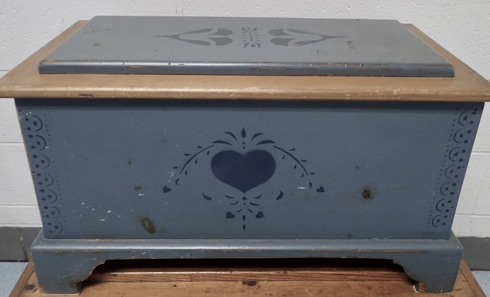 Distressed Blue Painted Pine Rustic Trunk Country Farmhouse Chest  28" - Image 1 of 4