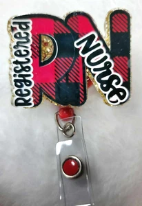 RN badge reel-retractable ID card holder-lanyard-name tag holder-Key card-Nurse - Picture 1 of 3