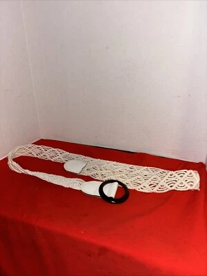 "Cinturón Macramé Trenzado Tejido Crema con Hebilla Negra-46"" Largo-Hallazgo Estado" Foto 1 de 4